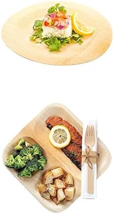 Restaurantware Bundle: Round Bamboo Dinner Sets, 100 Durable Plates And Cutlery Sets - 9-Inch Large plates, With 6.75-Inch Spoons, Forks, Knives, Disposable, Bamboo Plates With Cutlery