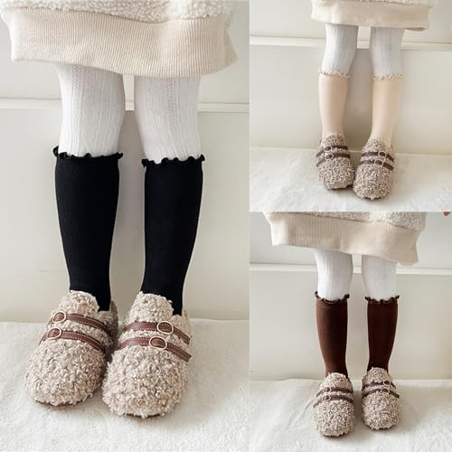 Breathable Terry Loop Hosiery Socks For Girls Toddler Cotton Knee High Ruffle Edge For Autumn Winter Warm Kids Socks3