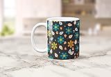  Taza de té o café gris con diseño floral de arte popular, 11 oz