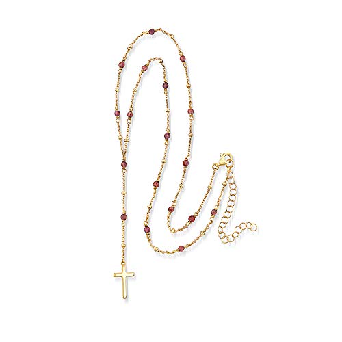 Ross-Simons 2.30 ct. t.w. Garnet Rosary Beads With Cross Necklace in 18kt Gold Over Sterling. 16 inches3