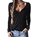 Produktbild NOBRAND Frühling Frauen Beliebte Langarm Sexy V-Ausschnitt T-Shirt Damen Top Gr. Small, Schwarz