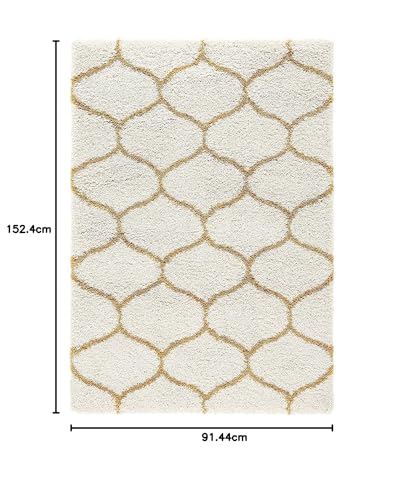 Image of Super Ultra Modern Soft Shaggy Handcrafted Anti-Skid Silk Touch Carpet, Size 3x5 Feet, Color Gold & IVORY11