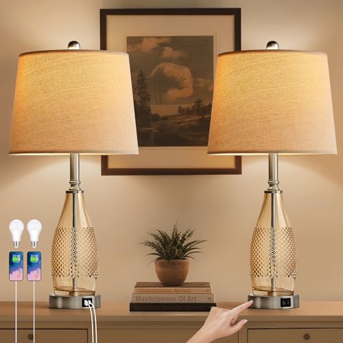 SRJJA 27" Glass Table Lamps for Bedrooms Set of 2,
