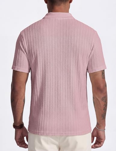 Image of JMIERR Mens Casual Polo Shirt Summer Short Sleeve Vacation Button Beach Knit Stretchy Golf Shirts