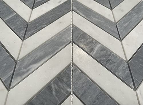 Stone Center Online Carrara White Marble & Bardiglio Gray 1x4 Chevron Mosaic Tile Honed Kitchen Bath Wall Floor Backsplash Shower (1 Sheet) - Thumbnail 4