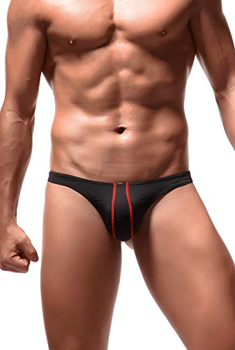 Newsywell Męskie stringi z lodowego jedwabiu z niskim stanem T-Back Bikini majtki bielizna, Czarny, XL