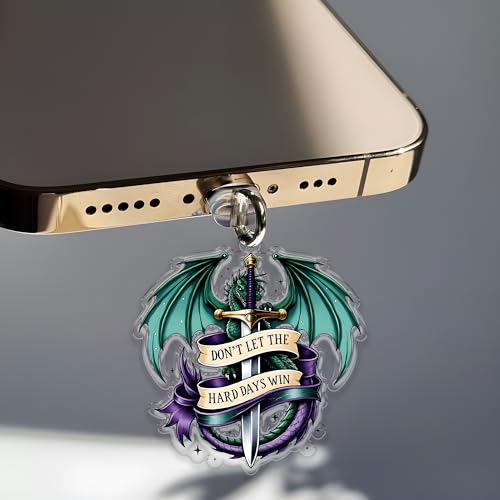 Don\'t Let The Hard Day Win Charms For E-Reader, Dust Plug Charm 1.5 Inches ACOTAR, Dragon, Book Club, Positivity, Romantasy Lightning/Type C Acrylic Material Accessories, Charms for Phone - Thumbnail 2