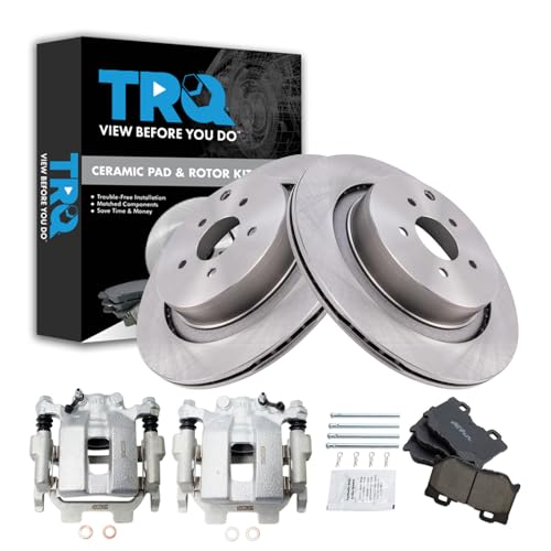 Image of TRQ Rear Brake Pad and Rotor Set Ceramic Rotors Calipers Compatible with 2014-2019 Infiniti Q50 2017-2018 Q60