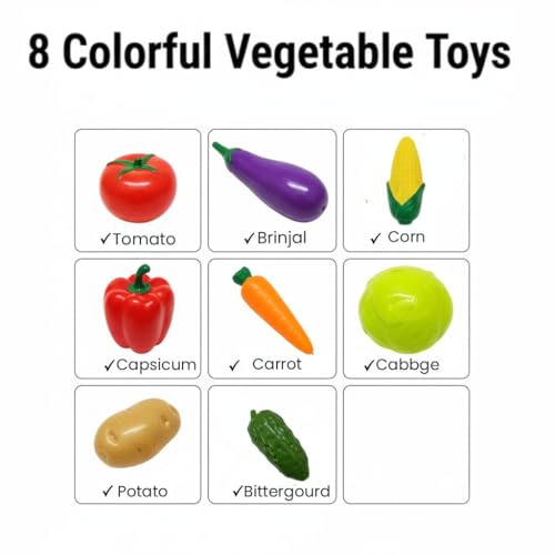 Image of SHAKTISM Pretend Play Plastic Fruits and Vegetables Toys for Kids, Kitchen Food Cooking Toy Set, PVC Material, Realistic Learning Playset for Boys and Girls (Vegitable 8Pc Set)