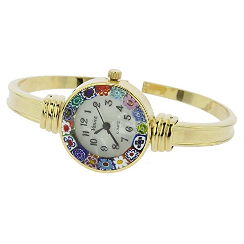 Glass Of Venice Murano Glass Millefiori Bangle Watch - Gold