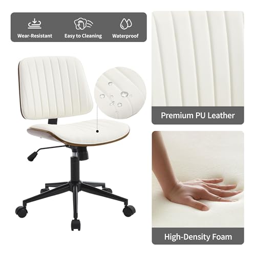 Image of Armless Rolling Office Desk Chair, Adjustable Height Computer Chair, White