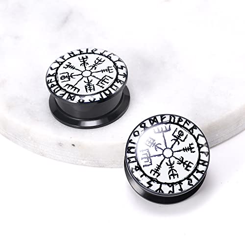 1 Pair Acrylic Solid Screw On Ear Plugs Tunnels Scandinavian Norse Viking Symbol Resin Allergy Free Stretcher For Women Men Body Piercing Jewelry4