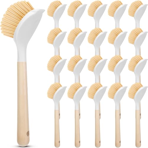 Image of Patelai 20 Pack Kitchen Dish Brush with Wooden Handle Scrub Brush Built in Scraper 9.3'' Tough Bristles Medium Handle Dish Scrubber for Pans Kitchen Sink Cleaning Dishwashing