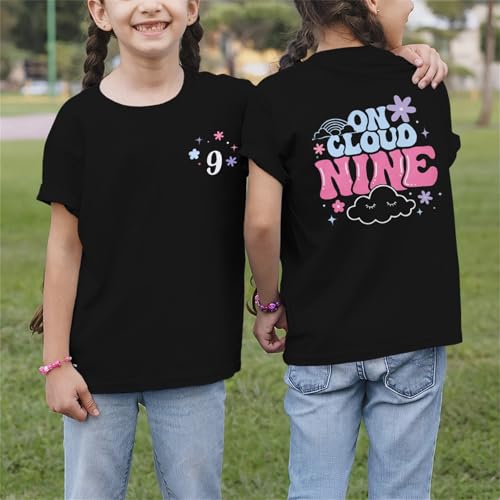 9th Birthday Shirt Girl On Cloud Nine Graphic Tee 9 Year Old Birthday Party T-Shirt Girl Summer Short Sleeve Top2