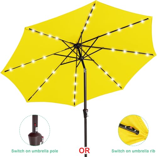 Image of JEAREY 9FT Outdoor Patio Umbrella with Solar Lights, LED Lighted Pool Umbrella with Tilt and Crank, Outdoor Table Umbrellas for Deck, Yard & Market (Lemon)