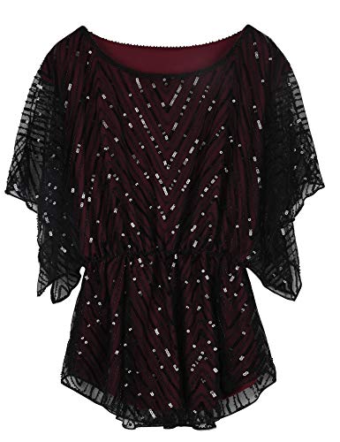 PrettyGuide Women's Sequin Blouse Tops Sparkly Beaded Evening Formal Party Dressy Tops
