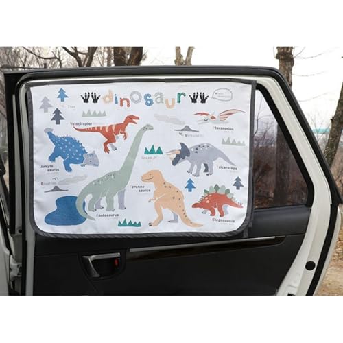 Image of BEBEDECO Magnetic Car Sun Shade Curtain for Side Window – Sun Blocker and UV Protector for Baby, Kids, and Pets – Universal Fit with Built-in Magnets for Steel-Framed Door (Dinosaur)