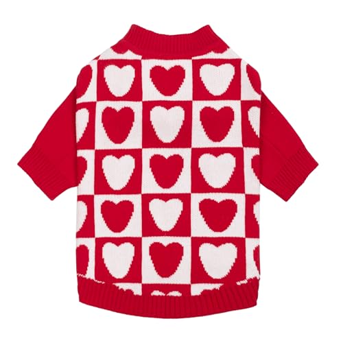 Image of Fitwarm Checkered Heart Dog Sweater, Cozy Valentines Outfit for Small Dogs Girl, Festive Pet Clothes, Red, White, XS