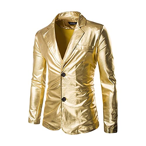 Cambkatl Men's Shiny Suit Jacket Night Club Metallic Moto Style Blazer 2 Button Tuxedo Party Disco Jackets