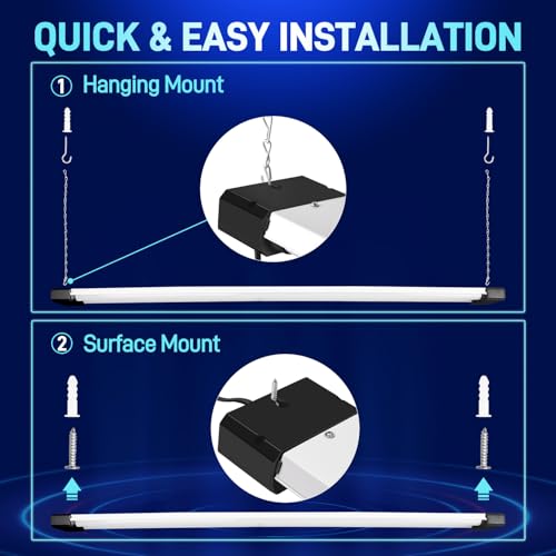 Image of hykolity 4 Pack 4FT Linkable LED Shop Light for Garage, 6500lm, 4FT 60W Utility Light Fixture, 5000K Daylight LED Workbench Light with Plug, Hanging or Surface Mount, Black - ETL