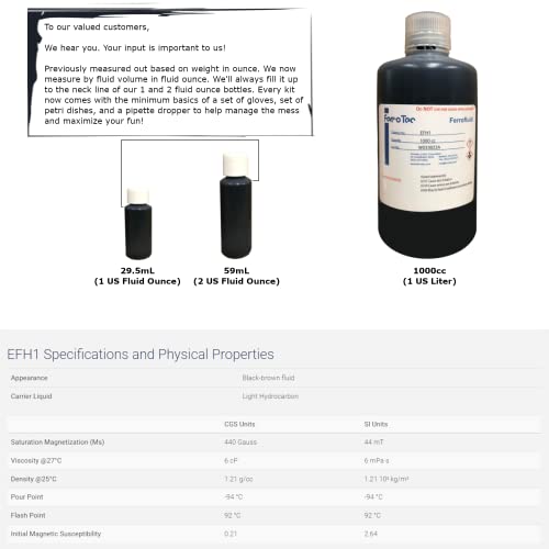 Image of CMS MAGNETICS - (2oz Kit) Ferrofluid Science Experiment Kit for Education in Magnetism - Includes: 2 Fluid Ounce (59mL) Bottle of Ferrofluid, Gloves, Pipette, Petri Dishes
