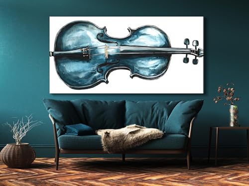 Impression sur toile tableau de violon bleu art moderne 65x130 - 2