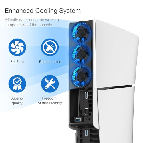Image of JUSPRO Cooling Fan for PS5 Slim, Upgraded Quiet Cooler Fan with LED Light for PS5 Slim Console Digital & Discs Edition
