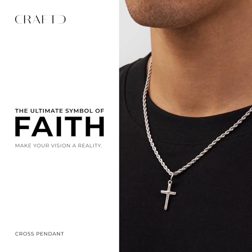 CRAFTD | Cross Pendant Necklace | 20.5" Chain Link with 20MM x 20MM Pendant | Waterproof, Heat & Sweat Resistant | Gifts for Men | Men's Jewelry |2
