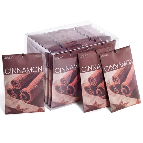 MYARO 20 Packs Cinnamon Scented Sachets, Warm Spicy Air Freshener Bags for Closet, Drawer, Kitchen & Car Odor Eliminator, Home Fragrance Potpourri Sachets