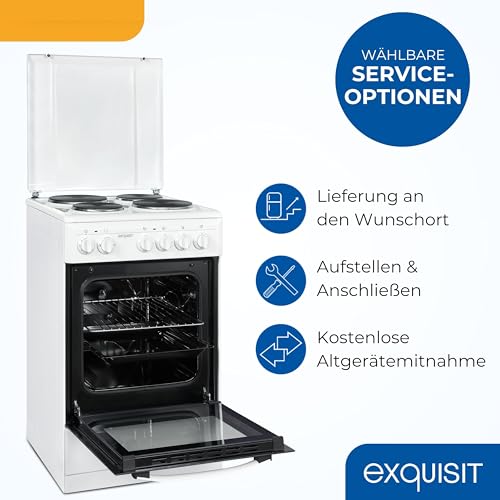 Exquisit Standherd, Standherd 50 cm Breite, Massekochfeld, einfach zu bedienen, 48 l Garraum, Elektro-Standherd 50 cm, EH9-3-090 weiss