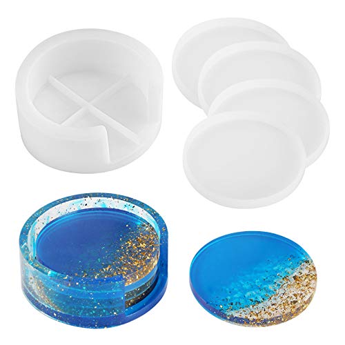 Coaster Molds for Resin Casting, Gartful 4PCS Coaster Resin Molds with Coaster Storage Box Mold, Silicone Epoxy Resin Molds for Coasters, Cup Mat, Candle Holder, Home Decoration
