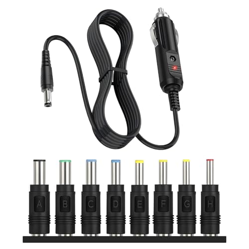 12V 2A Chargeur Allume-Cigare Universel avec 8 Connecteurs, Chargeur de Voiture DC, Câble d'alimentation DC 5.5 x 2.1mm pour GPS, Caméras, Haut-Parleurs,...