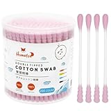 HOMEFOX Pink Cotton Swabs Spiral - 200 Count Organic Cotton Buds Double Side Tightly Wrapped Cotton Tips Paper Stick Soft Gentle Lint-Free Cruelty-Free, Round & Spiral (Pink)