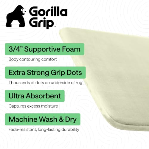 Image of GORILLA GRIP Memory Foam Bath Mat, Soft Absorbent Velvet Bathroom Mats, Durable Dots on Underside, Machine Washable Bathmat, Carpet Rug Room Decor for Shower Tub Floor RV, 48x24 Rugs, Sage