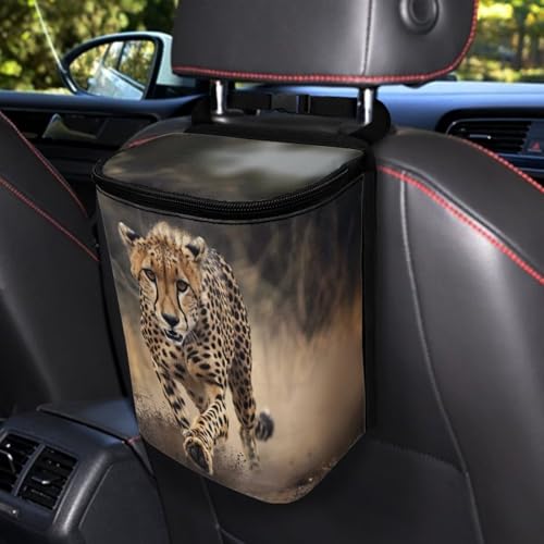 Image of DISNIMO Cool Cheetah Car Trash Can Easy-to-Install Car Accessory Interior, Leak-Proof Car Garbage Can Bin Organizer Storage Bag for the Back Seat of Any Cars, Sedans, SUVs & Trucks