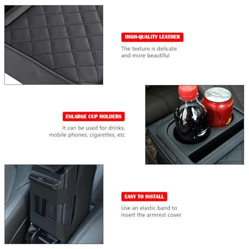 Image of Osilly Car Center Console Armrest Pillow with Cup Holder, Leather Middle Console Protection Cushion with Phone Holder, Memory Foam Auto Arm Rest Box Cover, Universal Vehicle Accessories (Textures)