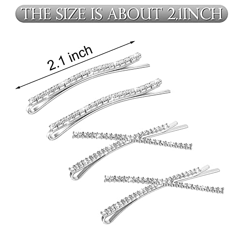 12 Pieces Rhinestone Bobby Pins Decorative Fancy Crystal Hair Clips Shiny Metal X Shaped Barrettes Bling Diamond Wedding Bridal Shower Hair Accessories for Women Ladies Girls (Silver) - Image 3