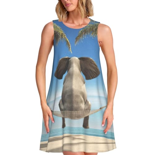 Robe t-shirt d'été sans manches motif éléphant pour femme