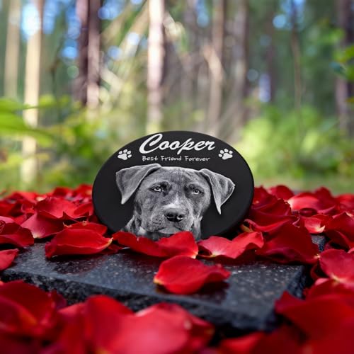 Image of ADFSTONE 10 inch Round Shaped Pet Memorial Stones Personalized Dog Remembrance Gifts, Customized Cat Picture Grieving Plaque, DIY Gravestone, Custom Sympathy Photo Gift, Animal Grave Markers