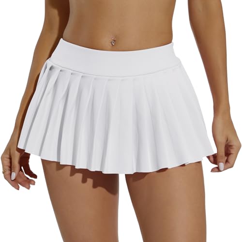 Eisnnu Minifalda Mujer Sexy Ultra Corta Elástica Cintura A Línea Plisada Para Animadora, Danza, Estilo Universitario (Negro, XL)
