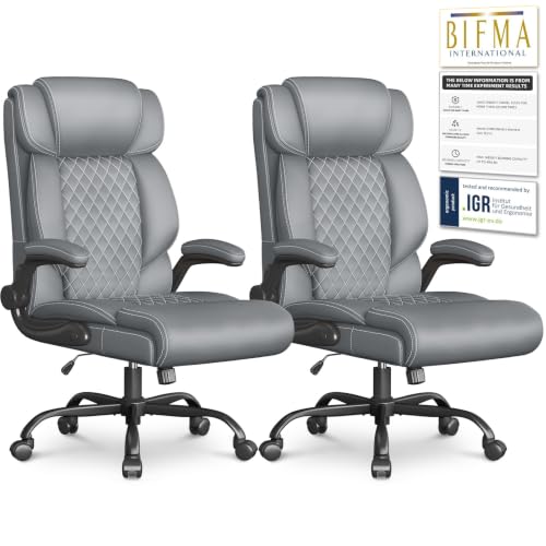 Image of Office Chair-Executive High Back Breathable Big and Tall Office Chair Flip-up Armrests Lumbar Support-Ergonomic Leather Rolling Swivel Chair with Rock Function for Working Studying Gaming,4 Pack