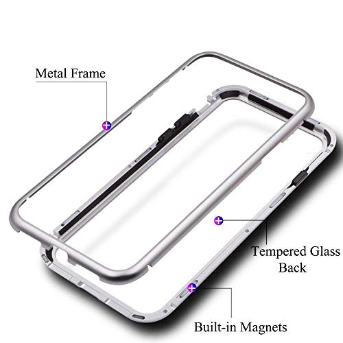 Image of The Little Shop Back Cover Case for Realme 5 Pro Magnetic Metal Frame Tempered Glass (only at The Back) with Built-in Magnets Bumper Hard Back Case (Silver)