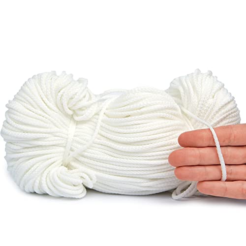 Cordón de 100 m, grosor de 3 mm, 100% poliéster, cordón de poliéster universal, color blanco Cover
