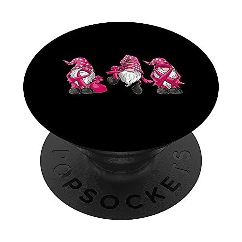 gnomes Breast Cancer Awareness Pink Ribbon women girls PopSockets PopGrip Intercambiable