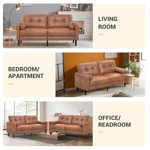 Aotumm Ciort 2-Sitzer-Sofa Modern Dick Gepolstert 2 Kissen Komfortables Leder Sofa mit 2 Staufächern für Wohnzimmer Schlafzimmer Büro Einfach zu montieren Klein
