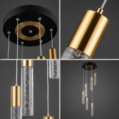 Image of Lamp master Bubbleora 6-Light Crystal Bubble LED Pendant Light, Modern Hanging Ceiling Light with 3 Color Options, Antique Gold Finish, Adjustable Height for Living Room, Bedroom & Dining Room
