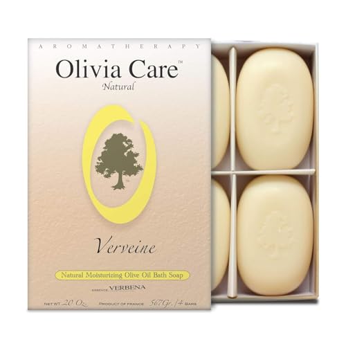 Olivia Care Bath & Body Bar Verbena Soap 4 Pack Gift Box Organic, Vegan & Natural Contains Olive Oil...