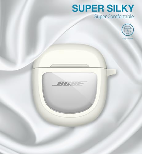 Image of SURITCH Clear Case for Bose QuietComfort Earbuds II 2022 /QuietComfort Ultra 2023 Cover, Full-body Shockproof TPU Protective Case with Carabiner & Key Ring & Transparent Logo Window(White)
