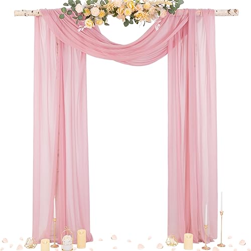 Socomi Wedding Arch Draping Fabric 29" x 20Ft 4 Panels Dusty Rose Sheer Outdoor Curtain Drapes Extra Long for Bridal Baby Shower Ceremony Birthday Party Decor