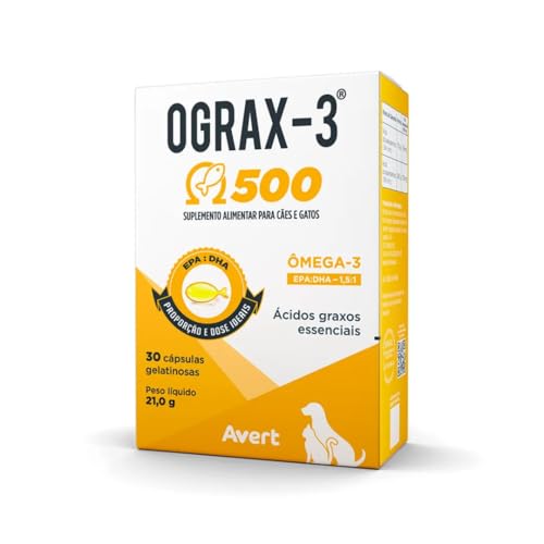 Ograx 500 Ômega-3 Para Cães Gatos 30 Cápsulas Suplemento Avert
